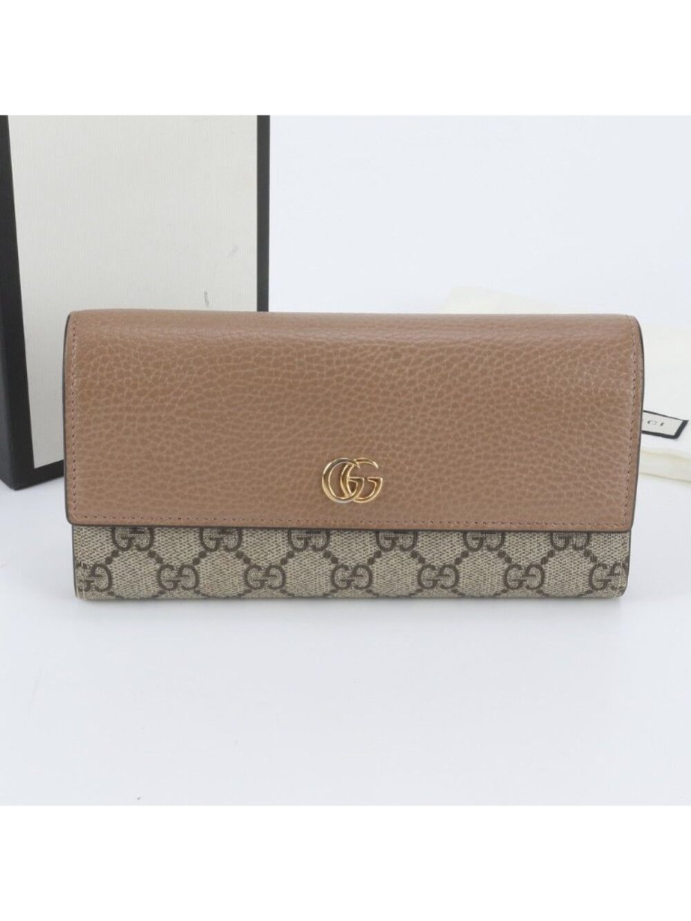 Gucci GG Supreme Marmont Leather Wallet Beige